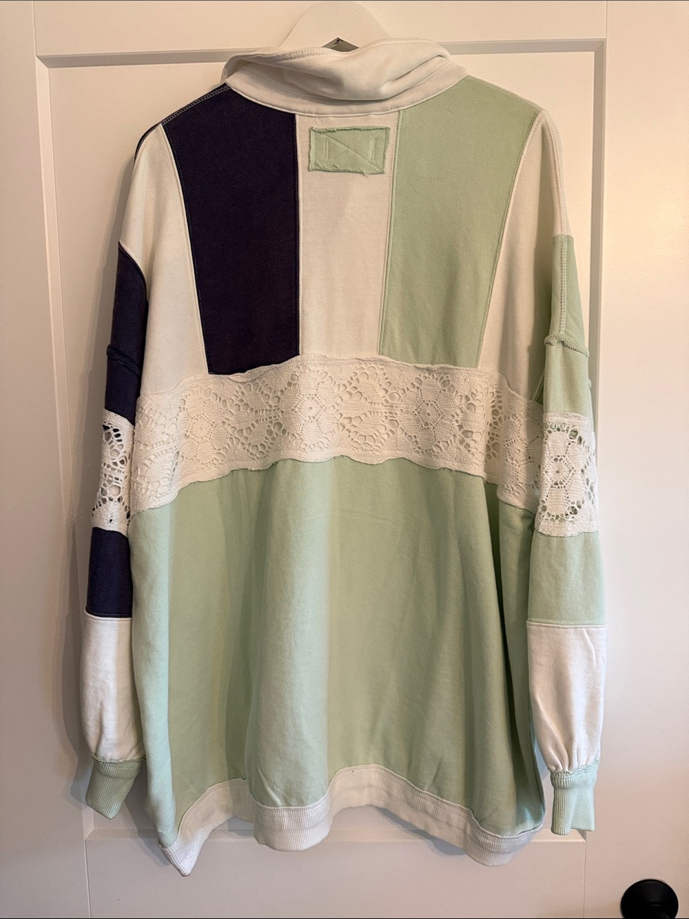 We The Free Green White Navy Lace-Trim Rugby Sweatshirt - Picture 4 of 4